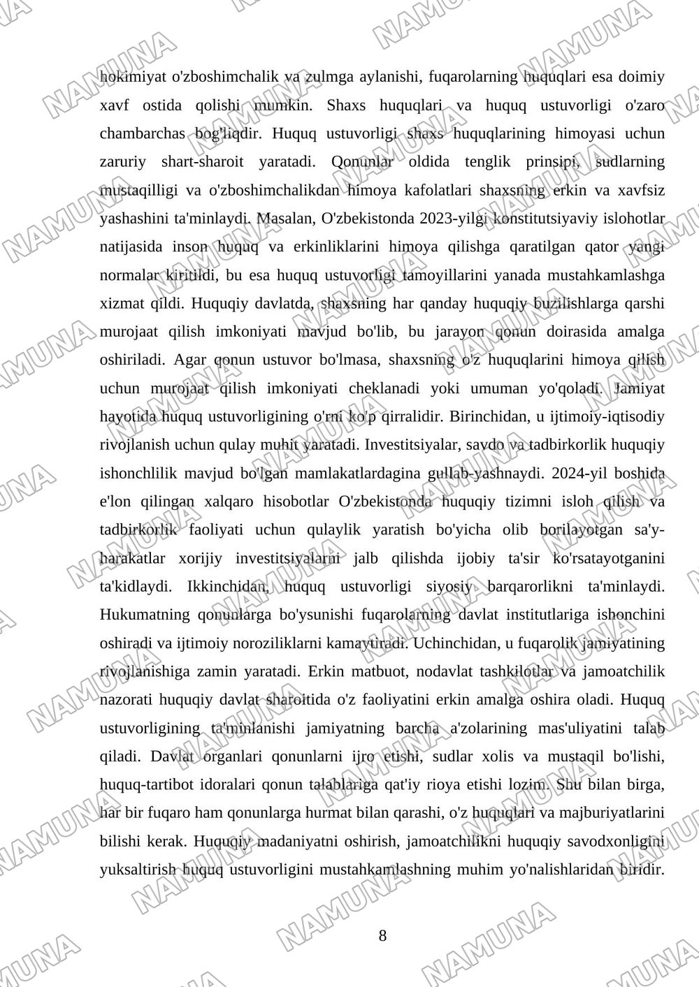 Huquq ustuvorligi tushunchasi va mohiyati — mustaqil ish, 8-varaq