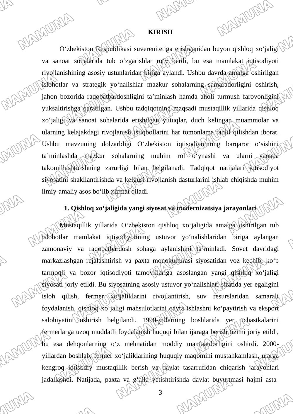 Mustaqillik yillarida qishloq xujaligi va sanoat oʻzgarishlar — mustaqil ish, 3-varaq