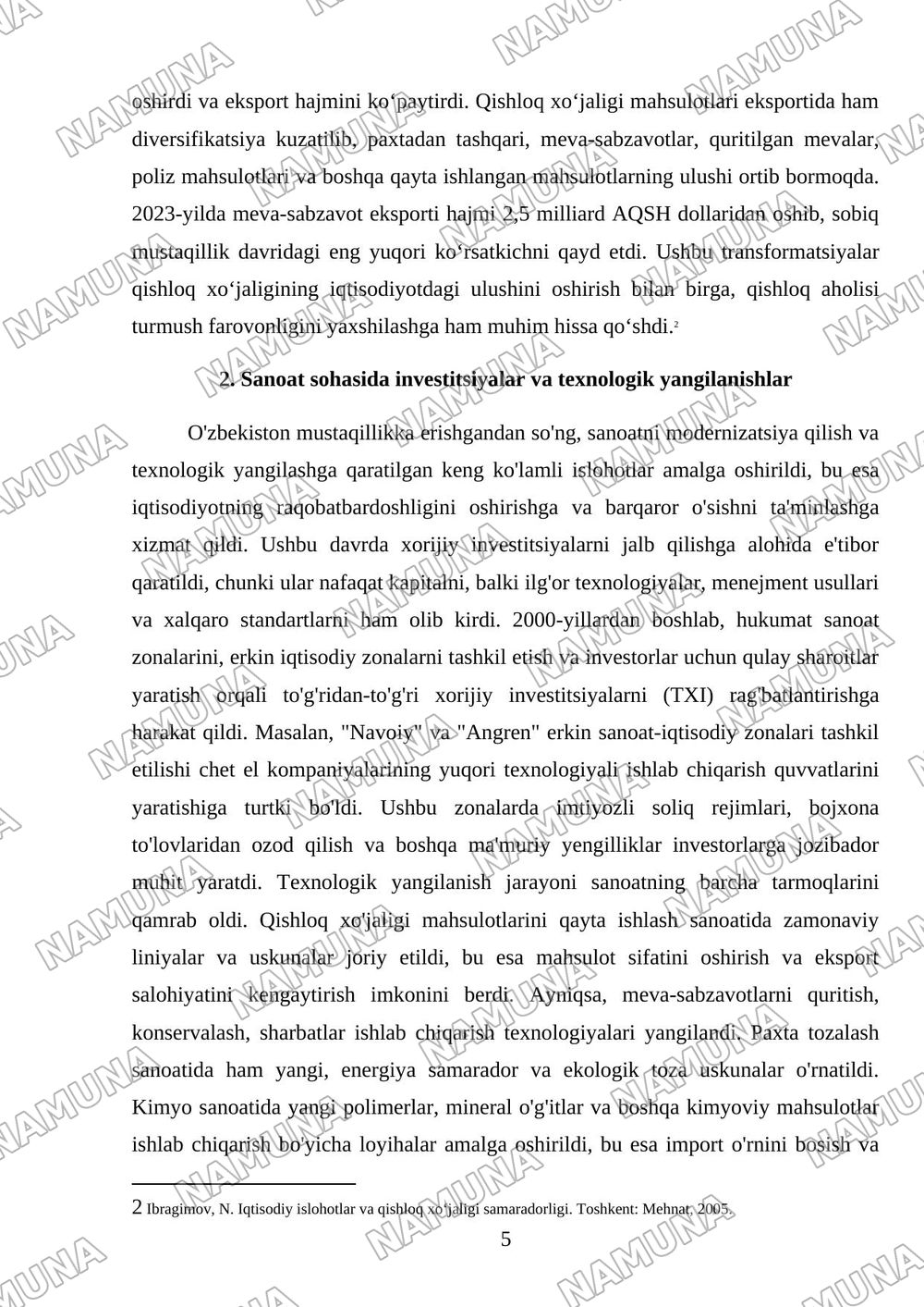 Mustaqillik yillarida qishloq xujaligi va sanoat oʻzgarishlar — mustaqil ish, 5-varaq