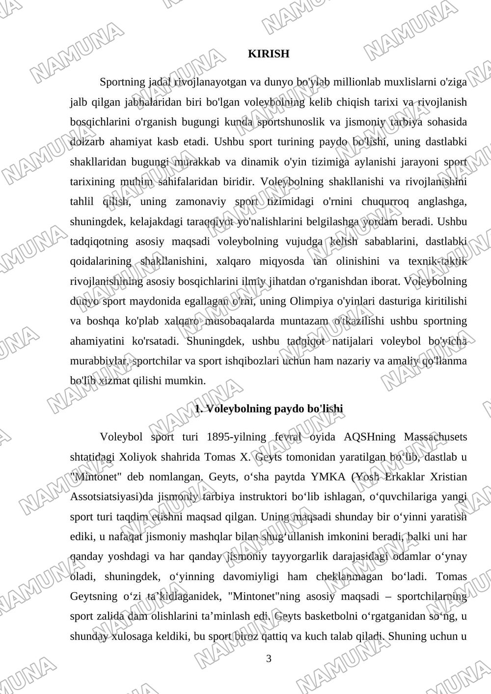 Voleybol sport turining kelib chiqish tarixi va rivojlanish bosqichlari — mustaqil ish, 3-varaq