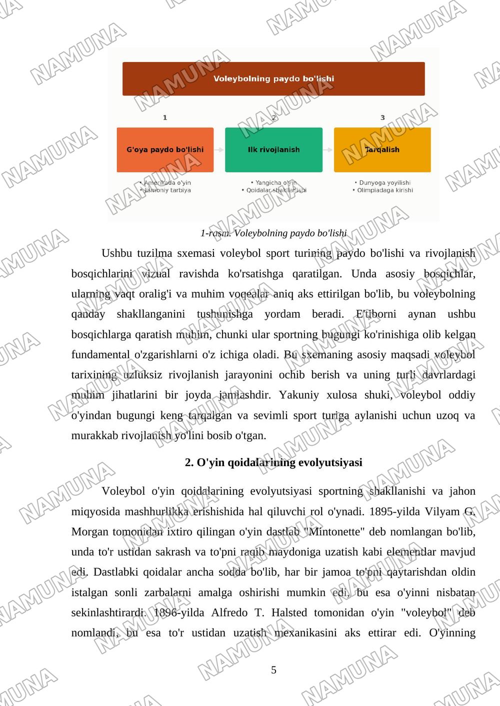 Voleybol sport turining kelib chiqish tarixi va rivojlanish bosqichlari — mustaqil ish, 5-varaq