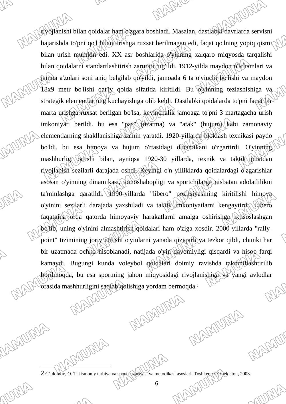 Voleybol sport turining kelib chiqish tarixi va rivojlanish bosqichlari — mustaqil ish, 6-varaq