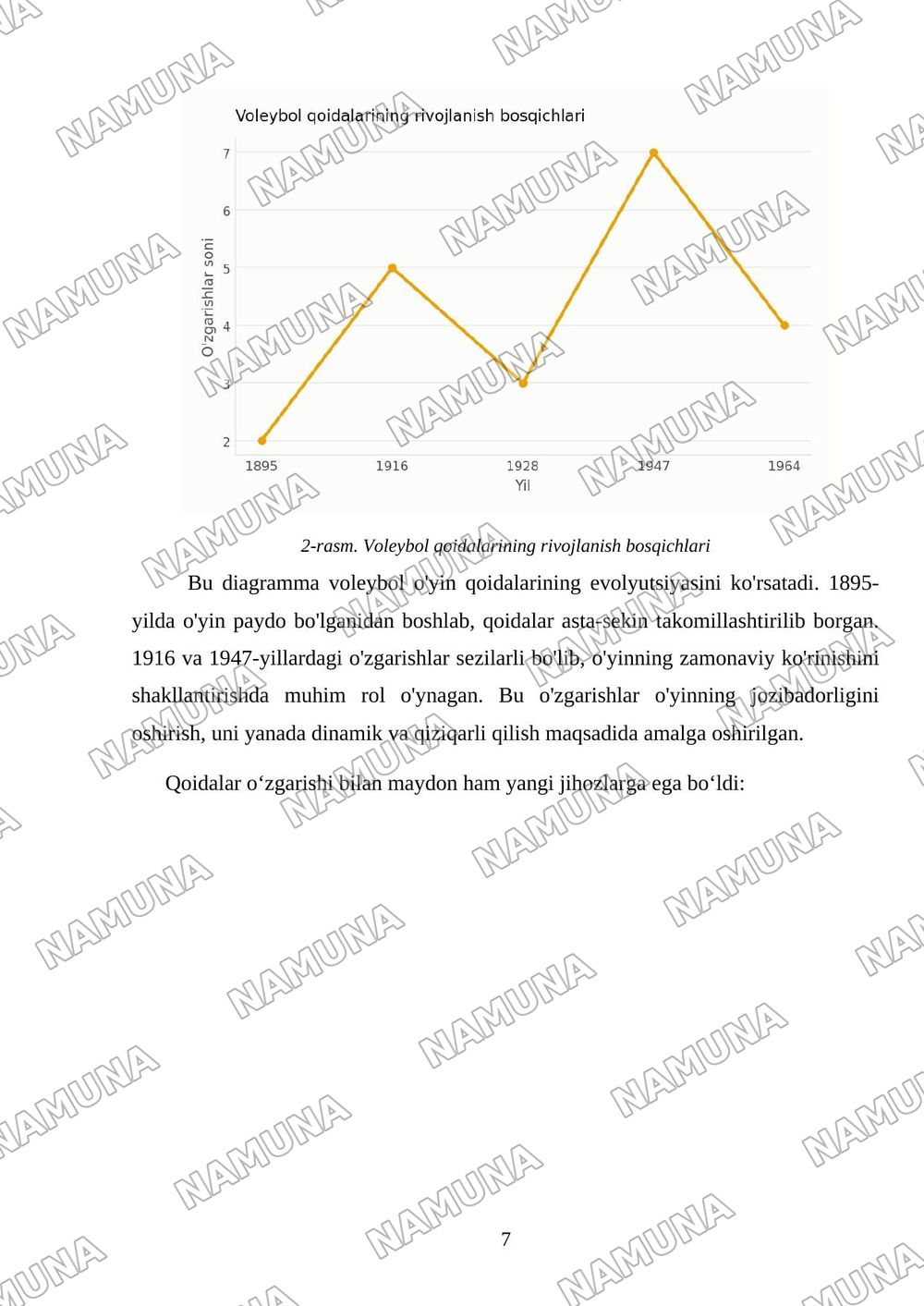 Voleybol sport turining kelib chiqish tarixi va rivojlanish bosqichlari — mustaqil ish, 7-varaq