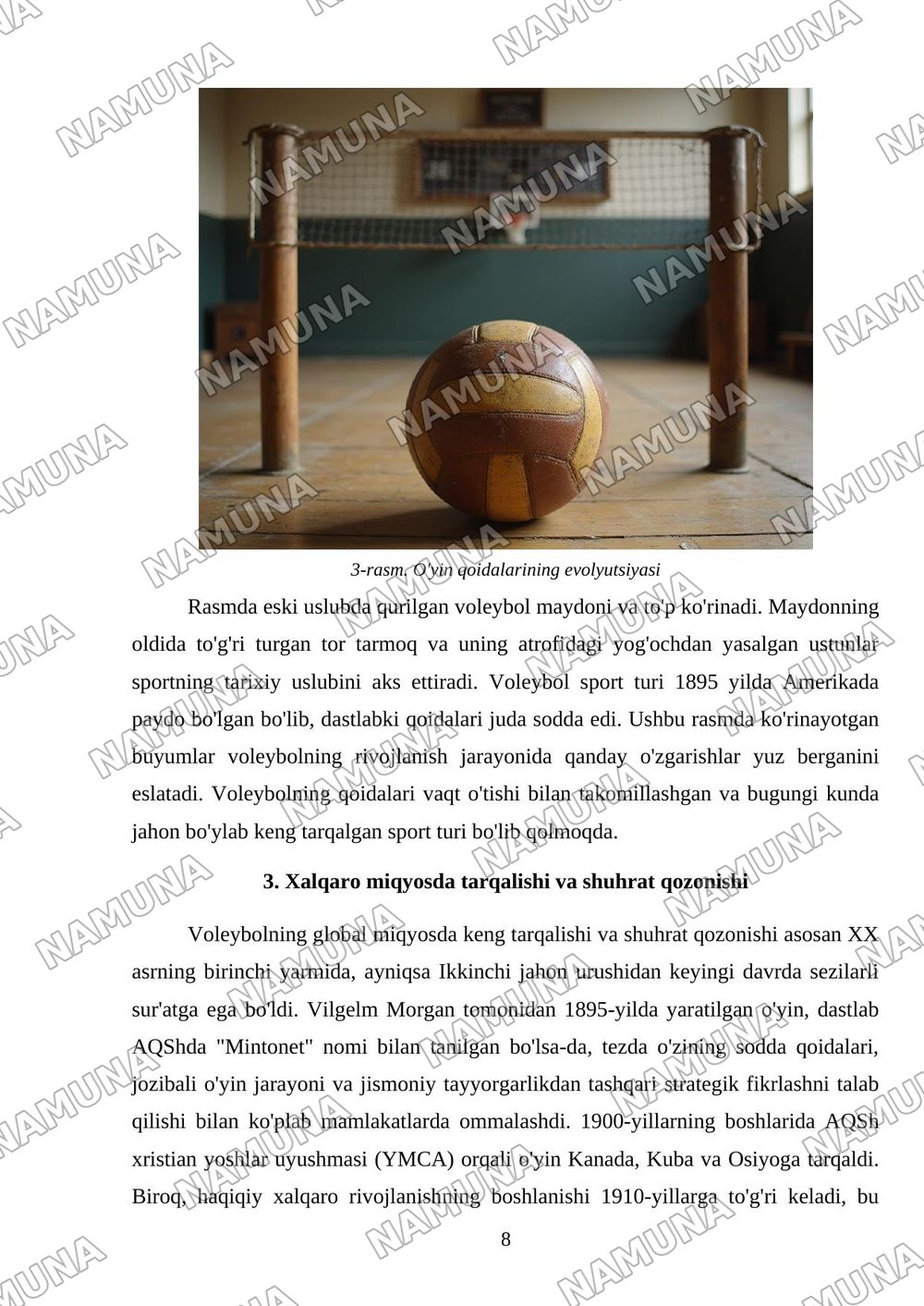 Voleybol sport turining kelib chiqish tarixi va rivojlanish bosqichlari — mustaqil ish, 8-varaq