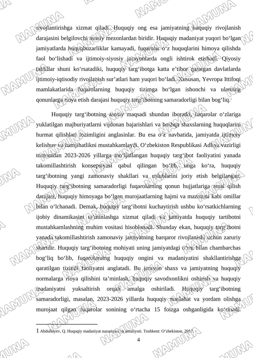 Huquqiy targʻibot — mustaqil ish, 4-varaq