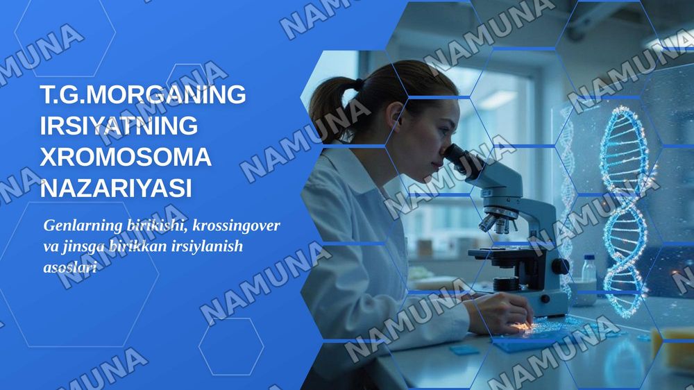 T.G.MORGANNING IRSIYATNING XROMOSOMA NAZARIYASI. GENLARNING BIRIKISH HODISASI, KROSSINGOVER. BELGILARNING JINSGA BIRIKKAN HOLDA IRSIYLANISHI. — zamonaviy taqdimot, 1-slayd