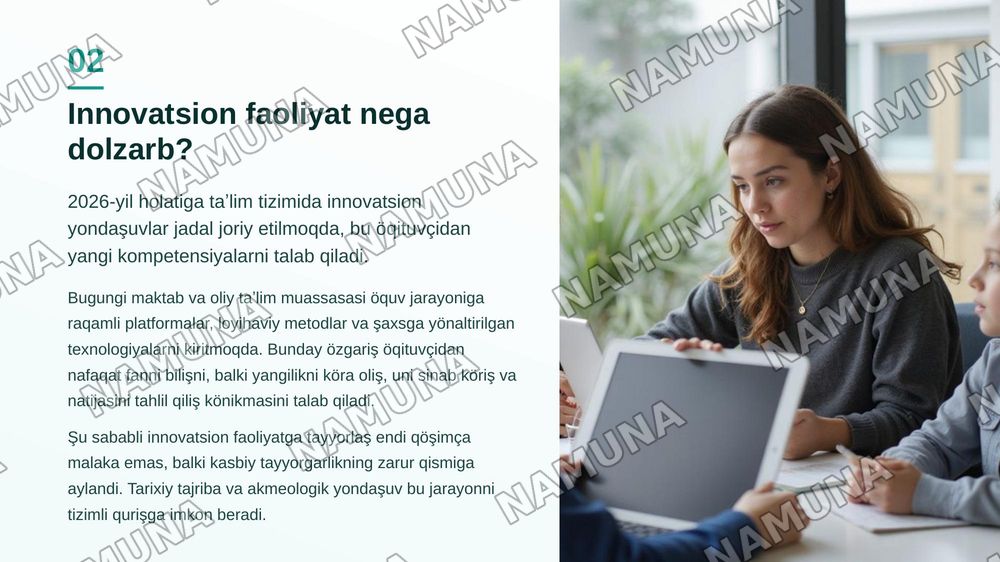 2-Mavzu: O‘qituvchilarni innovatsion faoliyatga tayyorlashning tarixiy pedagogik shart-sharoitlari. Akmeologik yondashuv asosida o‘qituvchining innovatsion faoliyatini modellashtirish. — zamonaviy taqdimot, 3-slayd