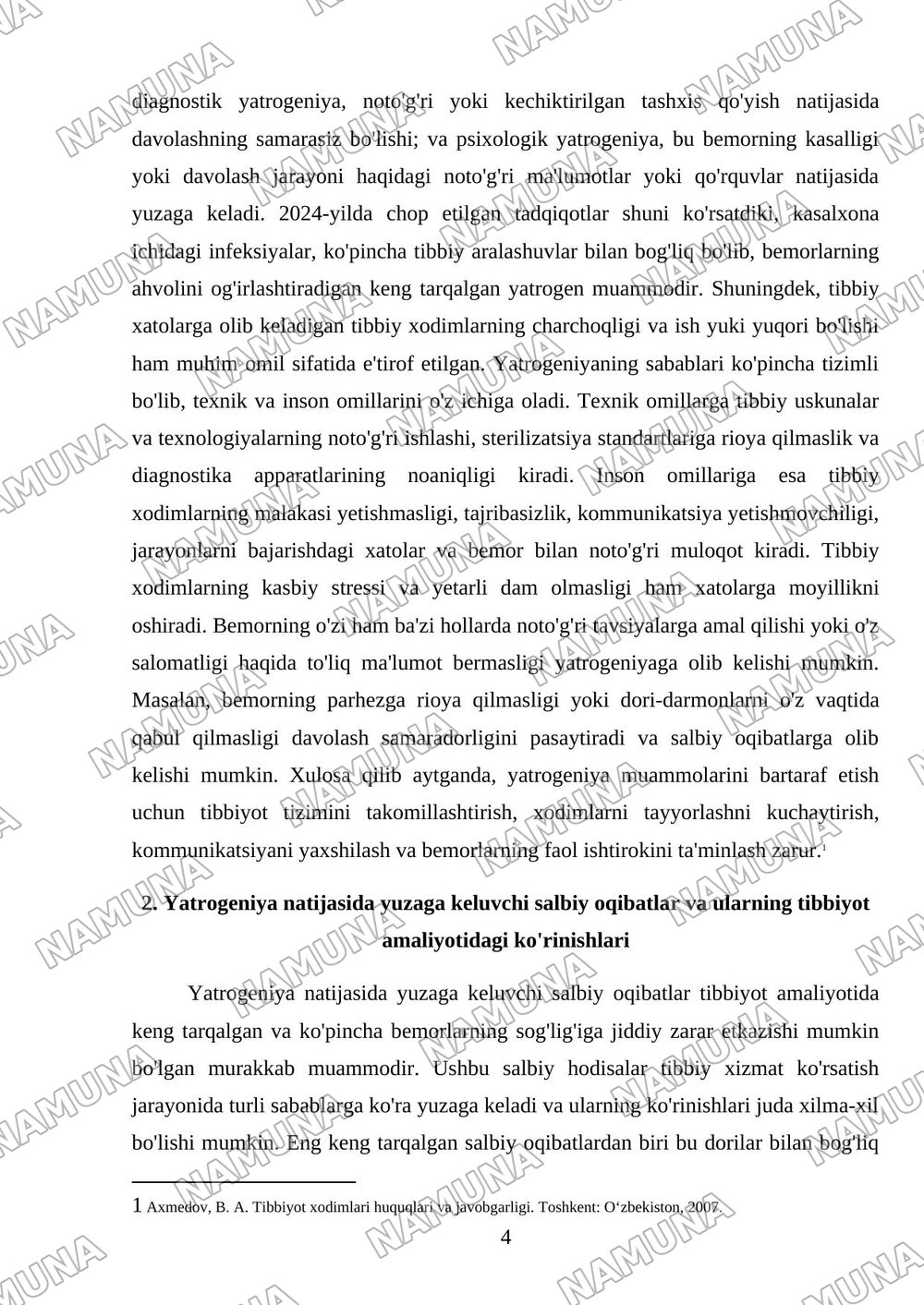 Xozirgi zamon tibbiyotida yatrogeniya muammolari — referat, 4-varaq