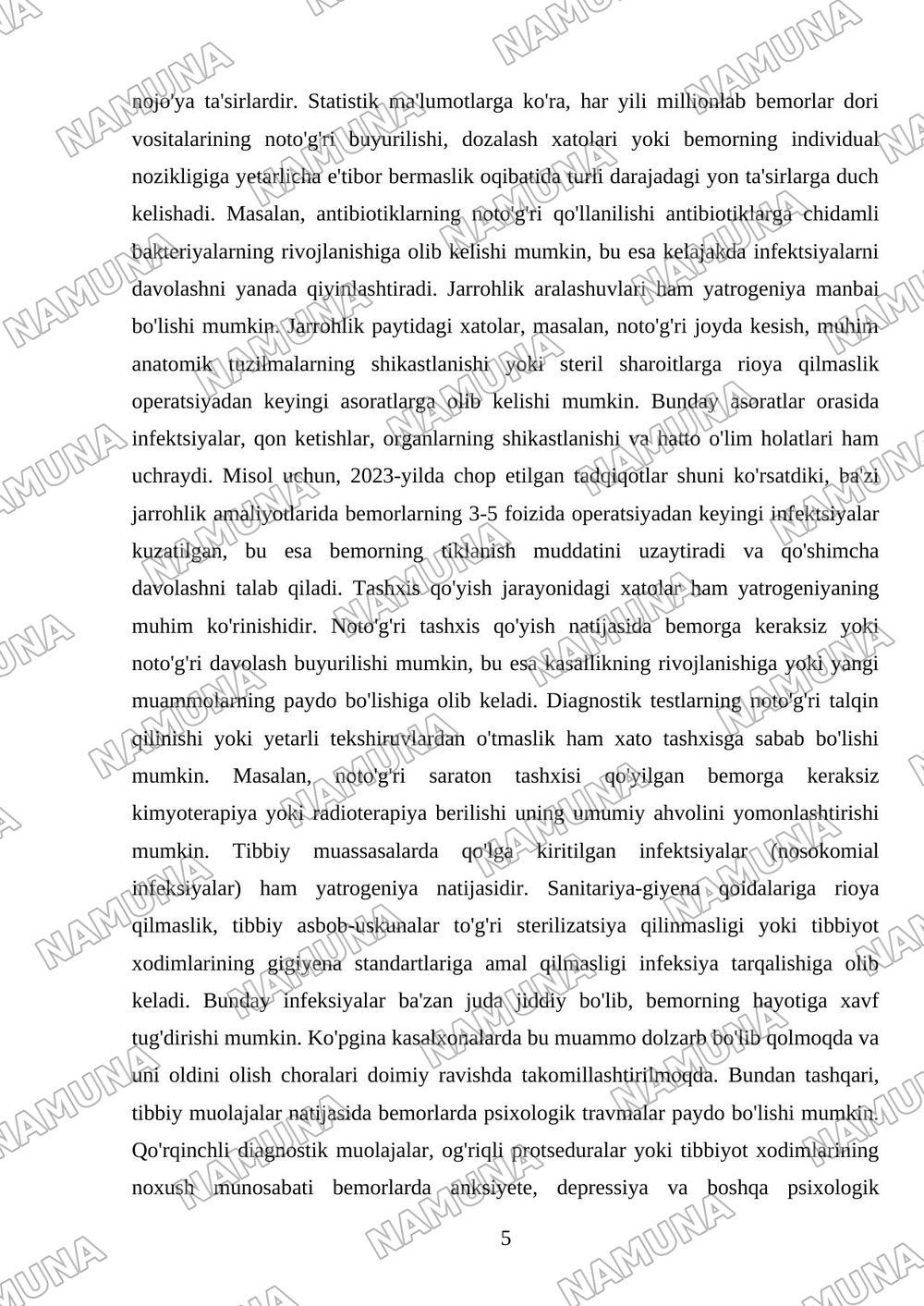 Xozirgi zamon tibbiyotida yatrogeniya muammolari — referat, 5-varaq
