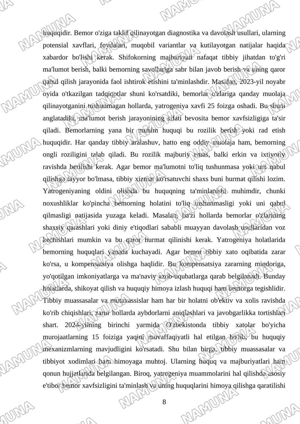 Xozirgi zamon tibbiyotida yatrogeniya muammolari — referat, 8-varaq