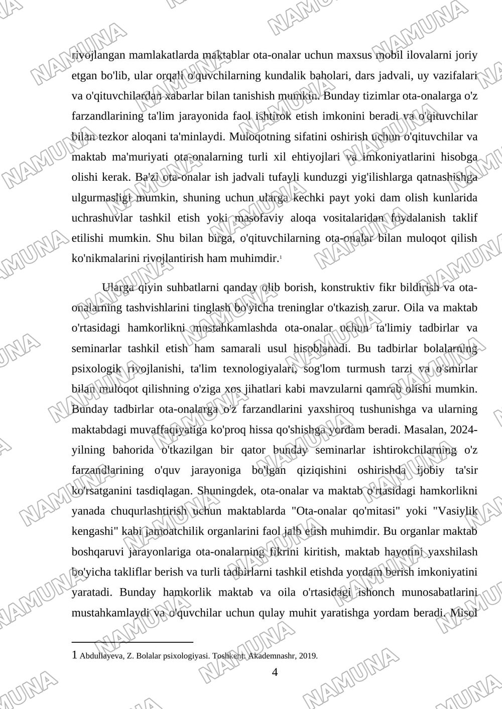 Oila va maktab hamkorligi — mustaqil ish, 4-varaq
