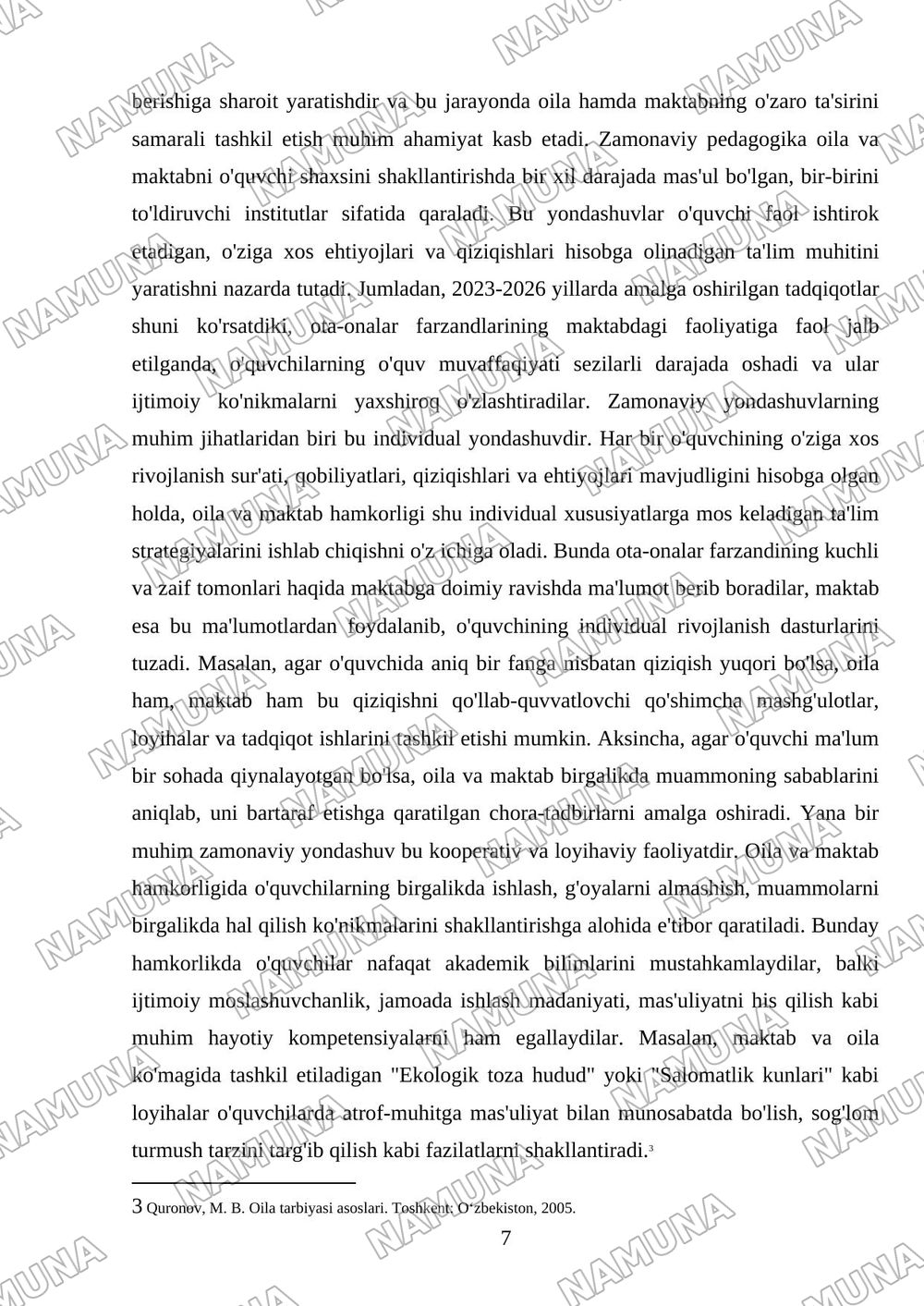 Oila va maktab hamkorligi — mustaqil ish, 7-varaq