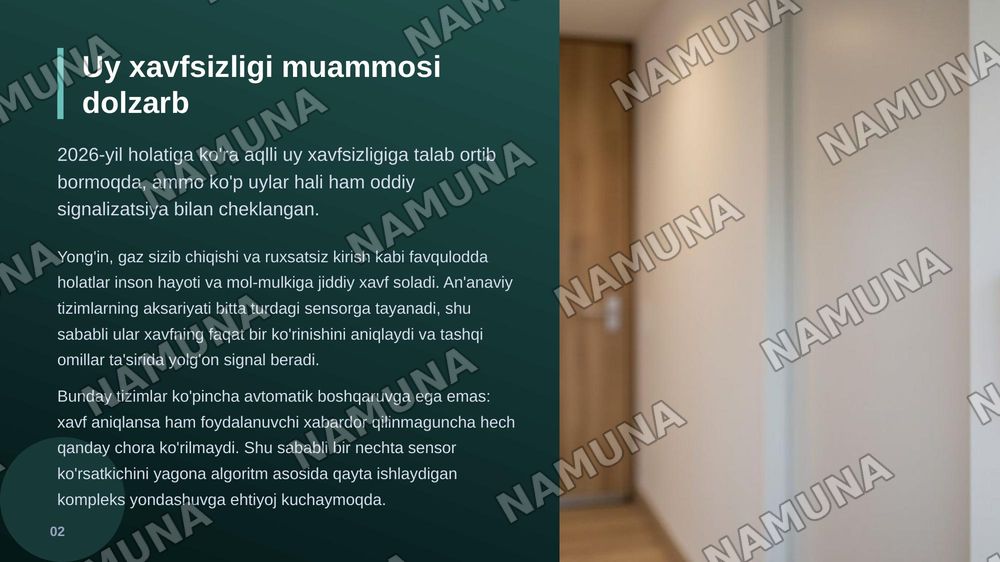 Arduino UNO va multisensor texnologiyasi
asosida aqlli uy xavfsizligini kompleks monitoring
qilish tizimini ishlab chiqish. — zamonaviy taqdimot, 3-slayd