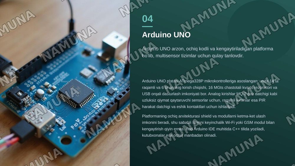 Arduino UNO va multisensor texnologiyasi
asosida aqlli uy xavfsizligini kompleks monitoring
qilish tizimini ishlab chiqish. — zamonaviy taqdimot, 5-slayd