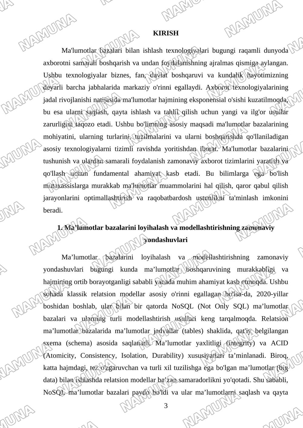 Ma’lumotlar bazalari bilan ishlash texnologiyalari. — mustaqil ish, 3-varaq