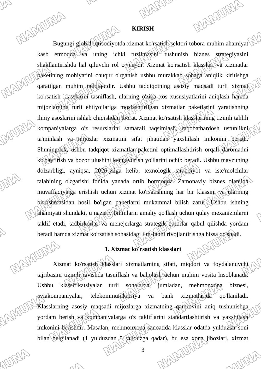 Xizmat korsatish klaslari va xizmatlar paketi — mustaqil ish, 3-varaq