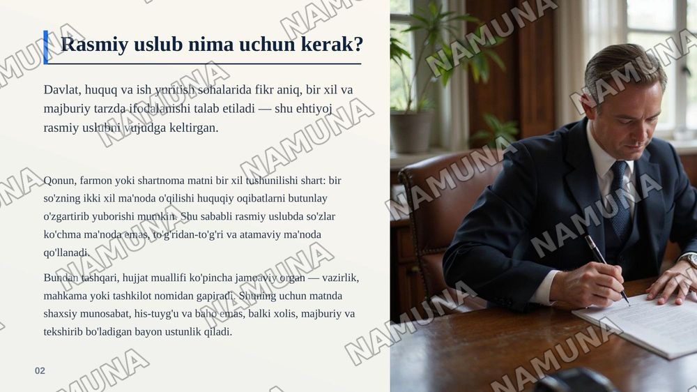 Rasmiy uslub va uning xususiyatlari — zamonaviy taqdimot, 3-slayd