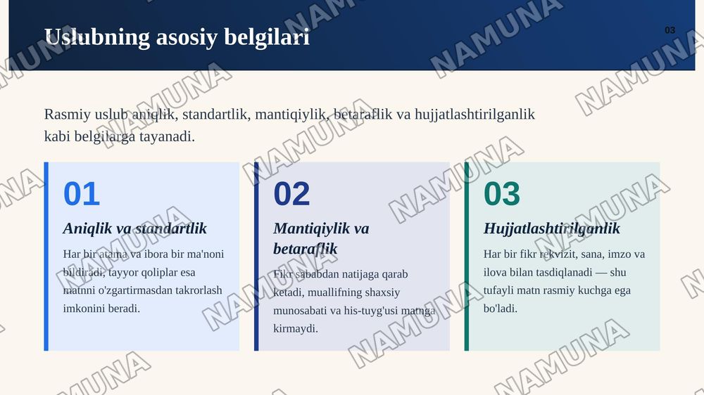 Rasmiy uslub va uning xususiyatlari — zamonaviy taqdimot, 4-slayd