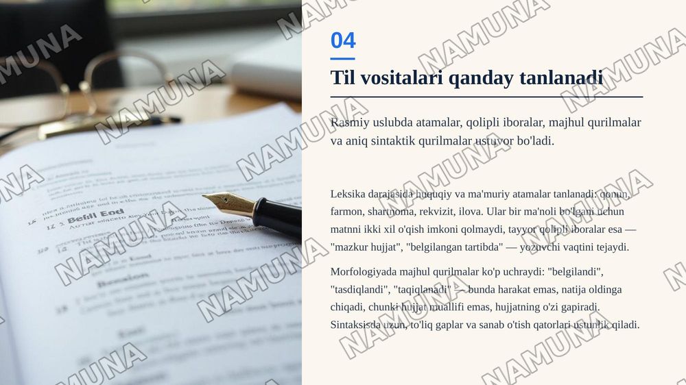 Rasmiy uslub va uning xususiyatlari — zamonaviy taqdimot, 5-slayd