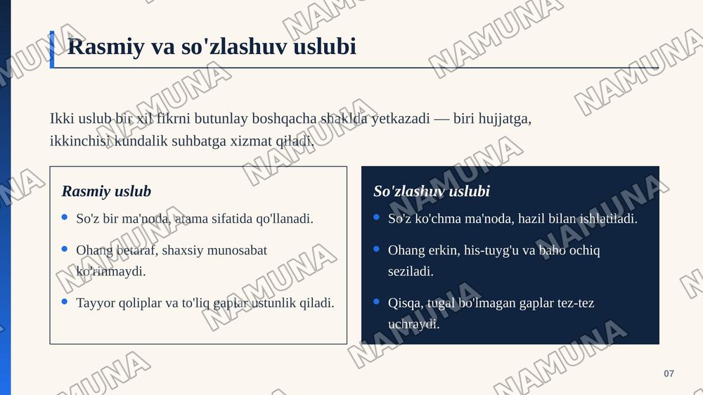 Rasmiy uslub va uning xususiyatlari — zamonaviy taqdimot, 8-slayd