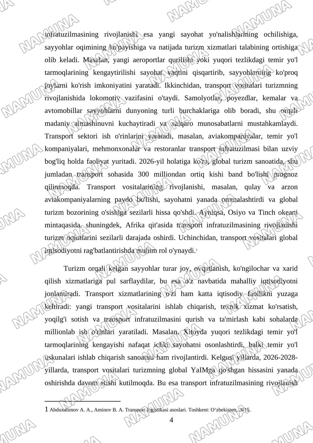 Turizmda transport vositalari — mustaqil ish, 4-varaq