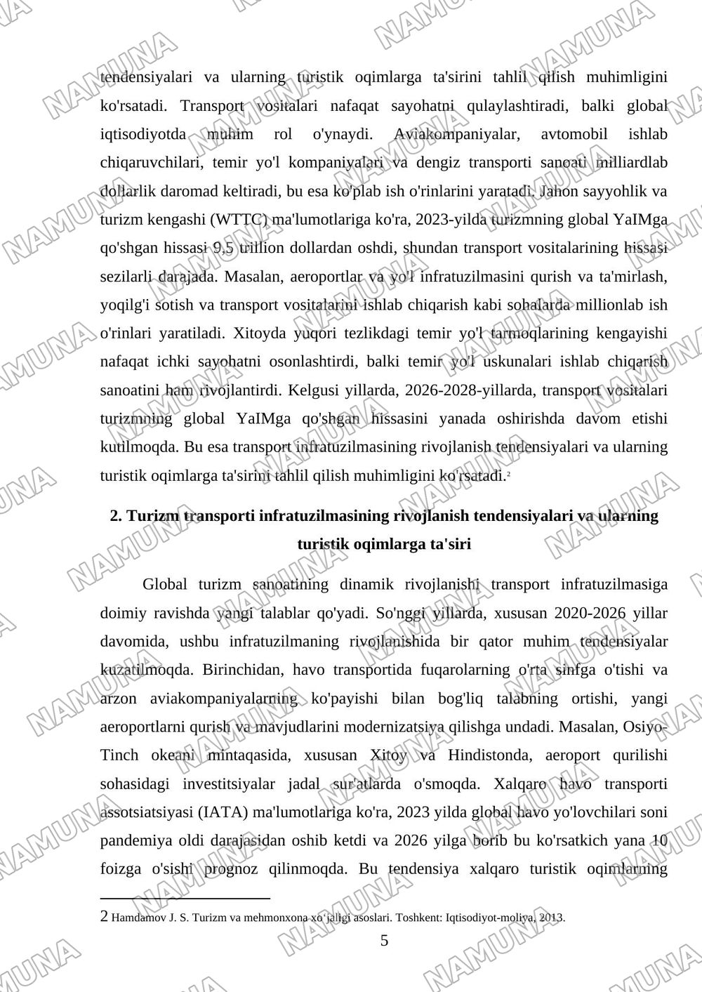 Turizmda transport vositalari — mustaqil ish, 5-varaq