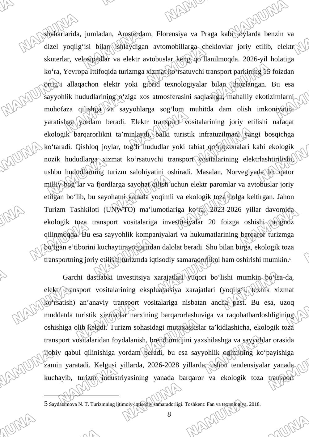 Turizmda transport vositalari — mustaqil ish, 8-varaq