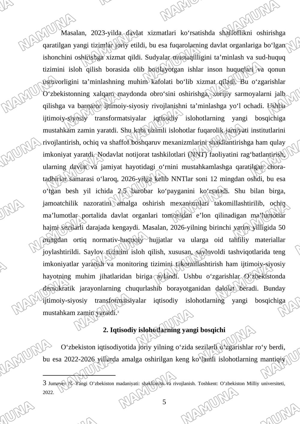 Yangi O’zbekiston ijtimoiy-siyosiy,iqtisodiy va madaniy hayotida ro’y bergan voqealar — mustaqil ish, 5-varaq