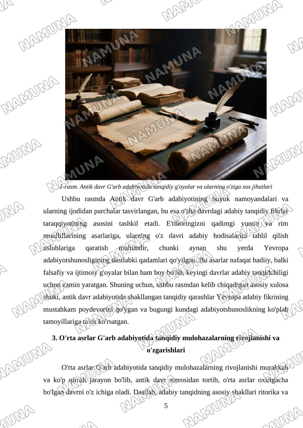 G'arb mumtoz adabiyotida adabiy tanqidiy fikrlar taraqqiyoti — mustaqil ish, 5-varaq