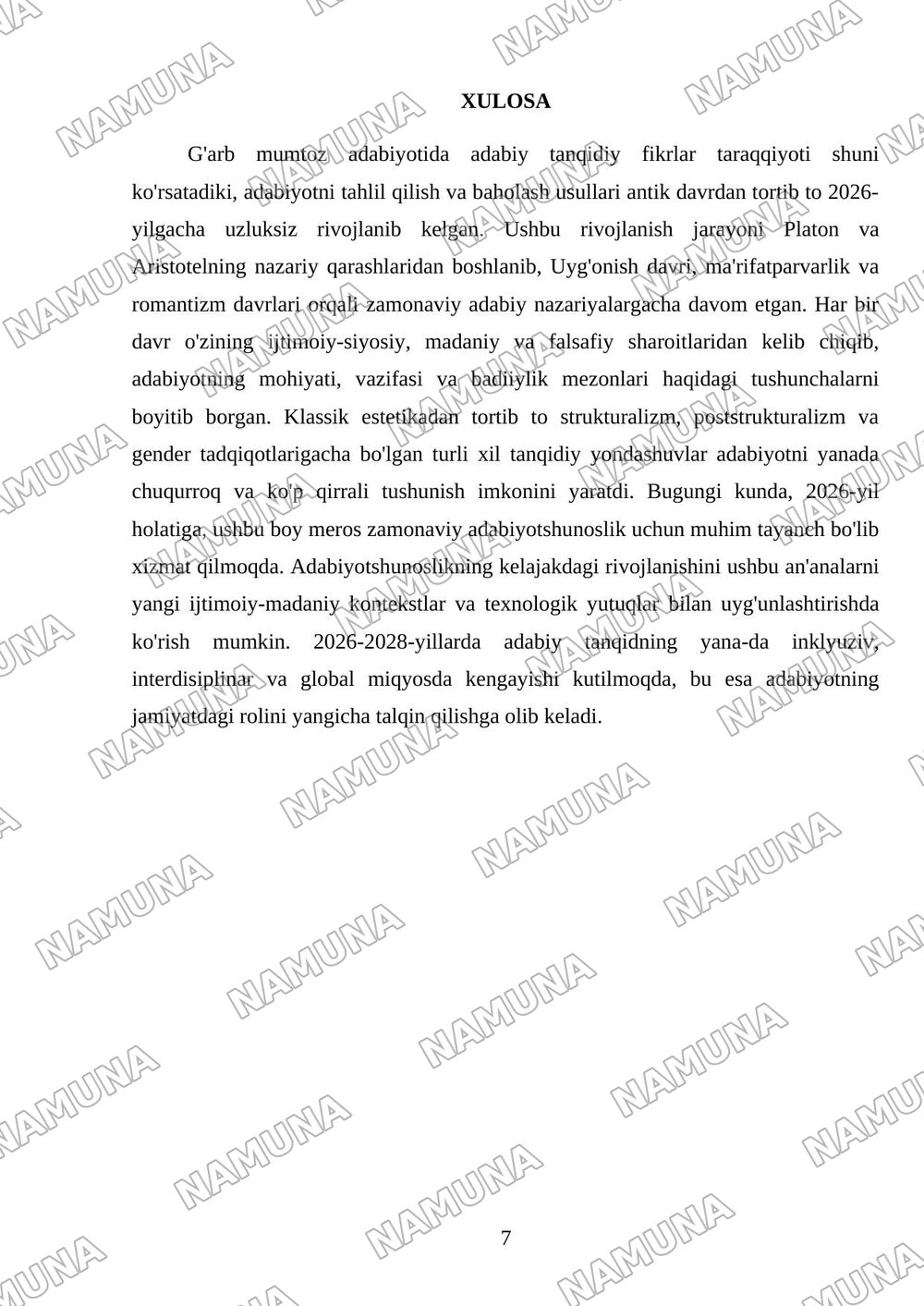 G'arb mumtoz adabiyotida adabiy tanqidiy fikrlar taraqqiyoti — mustaqil ish, 7-varaq