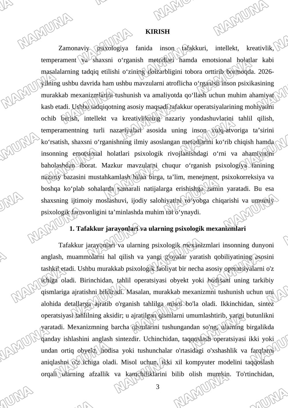 1. Tafakkur operatsiyalari. 2. Intellekt va kreativlik nazariyalari. 3. Temperament va uning nazariyalari. 4.Shaxsni o‘rganish metodlari. 5. Emotsional holatlar. — mustaqil ish, 3-varaq