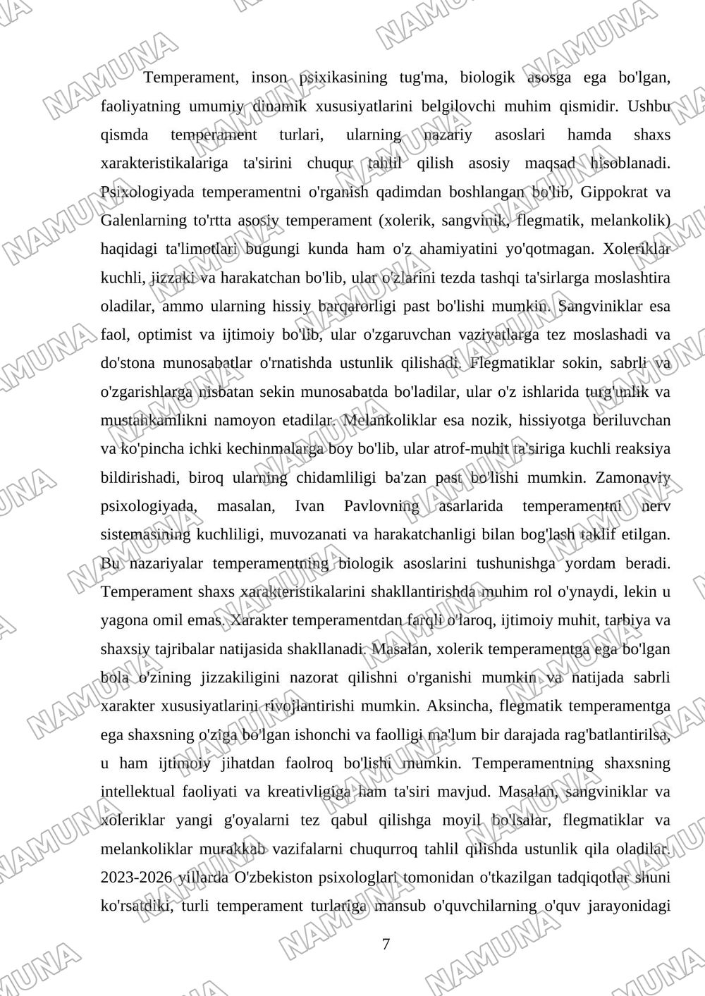 1. Tafakkur operatsiyalari. 2. Intellekt va kreativlik nazariyalari. 3. Temperament va uning nazariyalari. 4.Shaxsni o‘rganish metodlari. 5. Emotsional holatlar. — mustaqil ish, 7-varaq