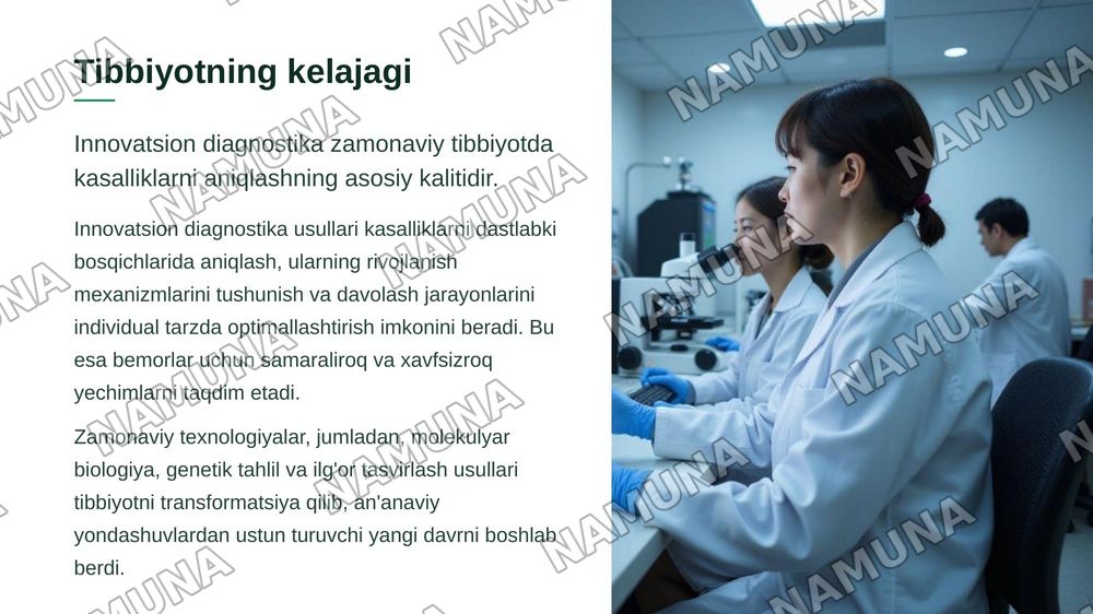 Diagnostika usullari va ularning innovatsion tibbiyotdagi ahamiyati.” — zamonaviy taqdimot, 3-slayd