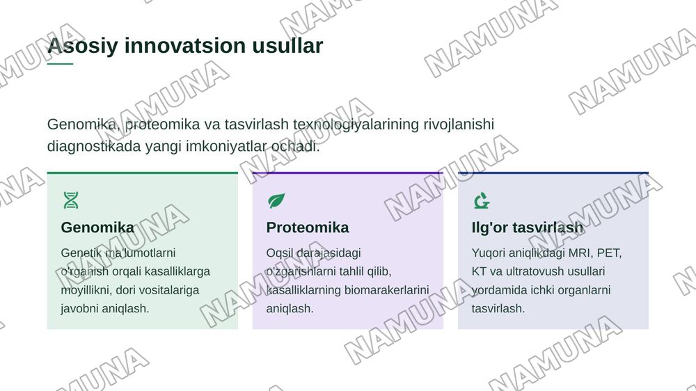Diagnostika usullari va ularning innovatsion tibbiyotdagi ahamiyati.” — zamonaviy taqdimot, 6-slayd