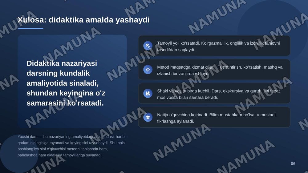 Bowlangich talim didaktikasi. Talim nazariyasi tamoyillari metodlari shakllari va vositalar — zamonaviy taqdimot, 7-slayd