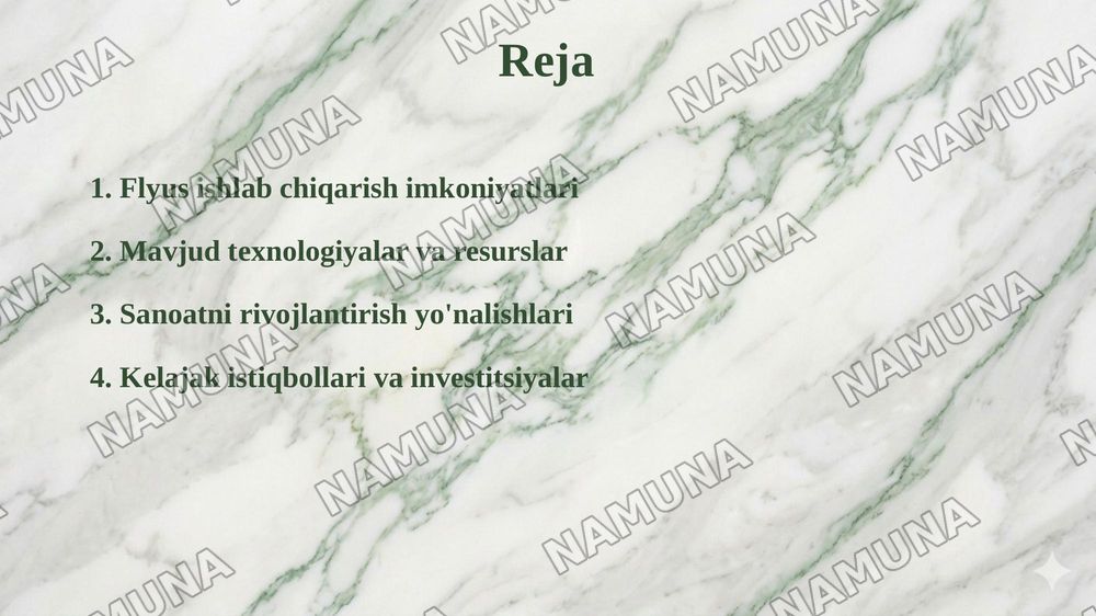 Oʻzbekiston Respublikasida flyuslarni ishlab chiqarish — taqdimot, 2-slayd