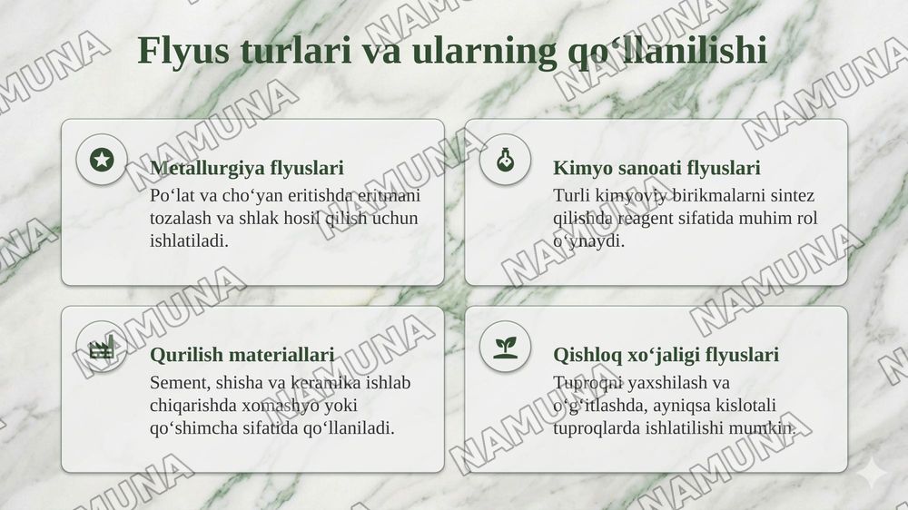 Oʻzbekiston Respublikasida flyuslarni ishlab chiqarish — taqdimot, 4-slayd