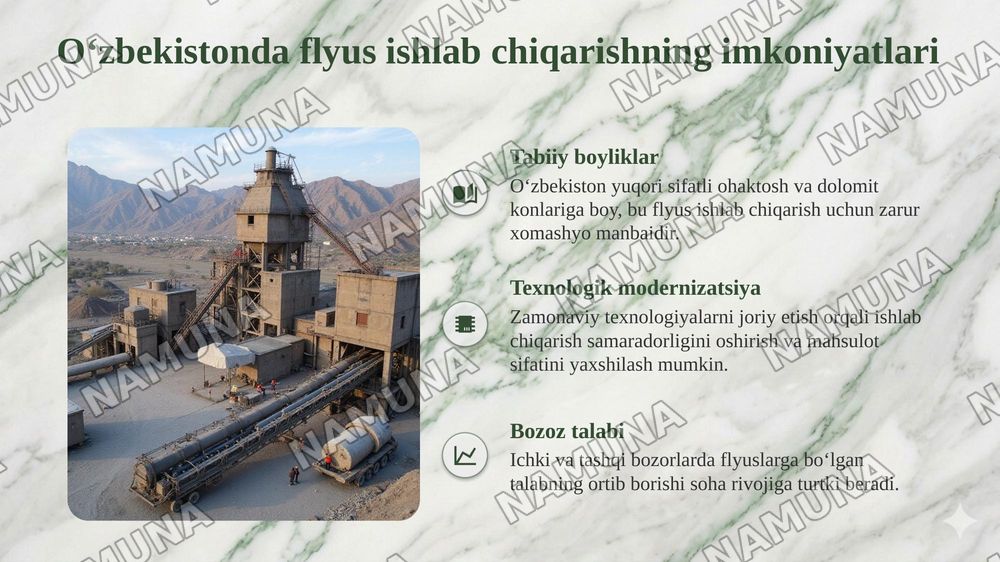 Oʻzbekiston Respublikasida flyuslarni ishlab chiqarish — taqdimot, 6-slayd