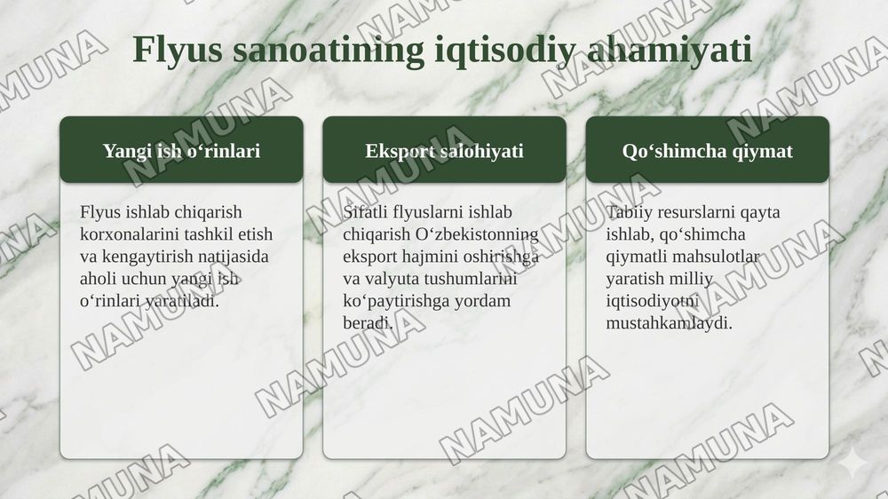 Oʻzbekiston Respublikasida flyuslarni ishlab chiqarish — taqdimot, 7-slayd