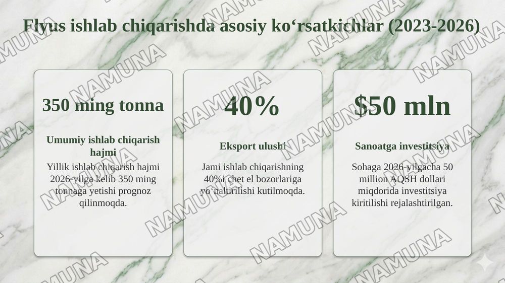 Oʻzbekiston Respublikasida flyuslarni ishlab chiqarish — taqdimot, 8-slayd