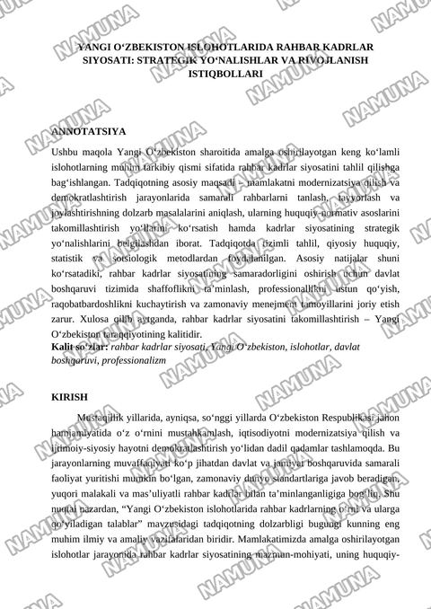 Янги Ўзбекистон ислоҳотларида раҳбар кадрлар сиёсати — maqola