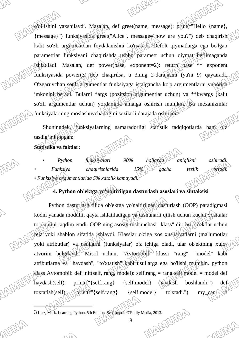 Pyhton dasturlash tili sintaksisi — mustaqil ish, 8-varaq