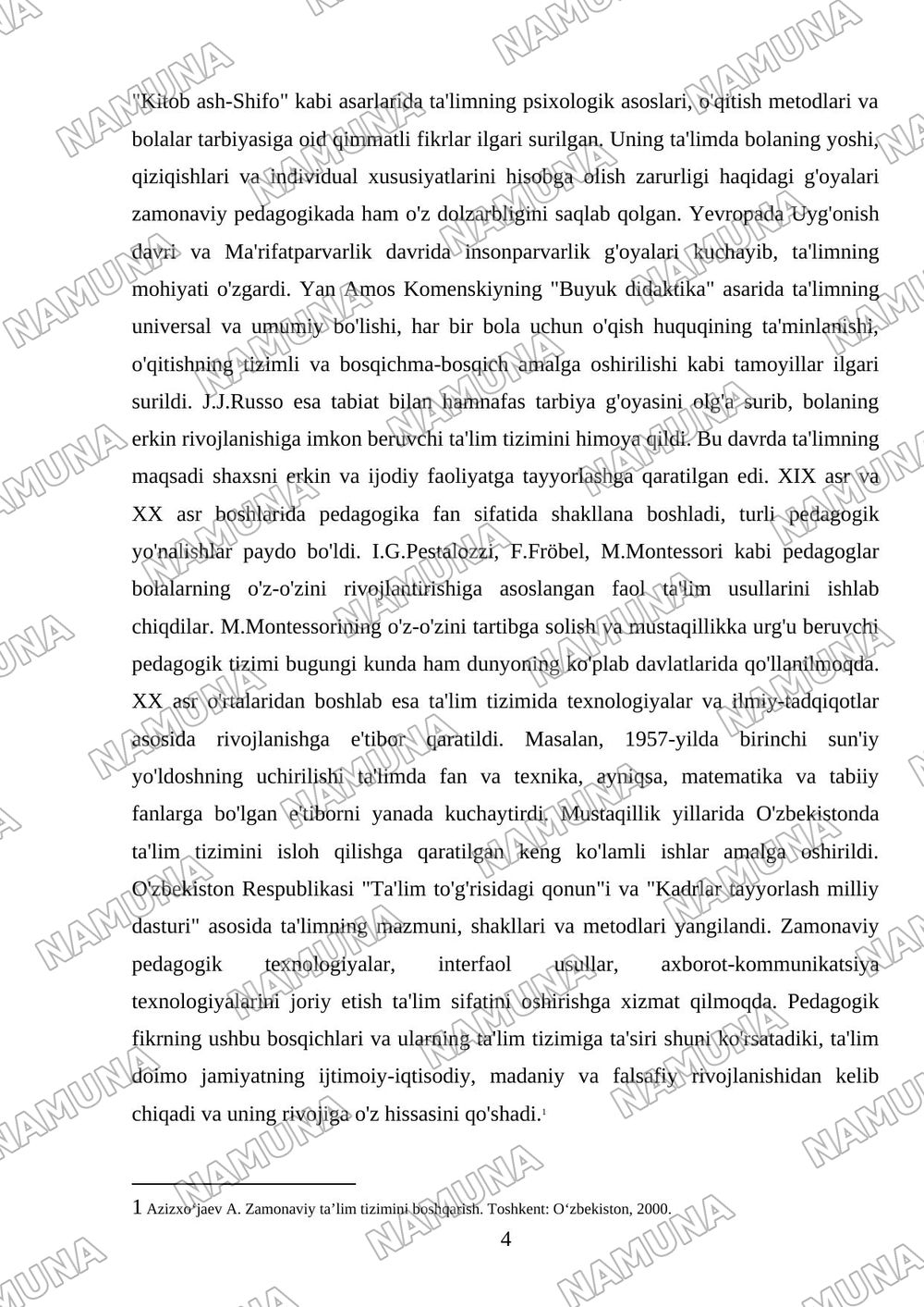 Pedagogik fikr taraqqiyoti va zamonaviy ta'lim paradigmalari — mustaqil ish, 4-varaq