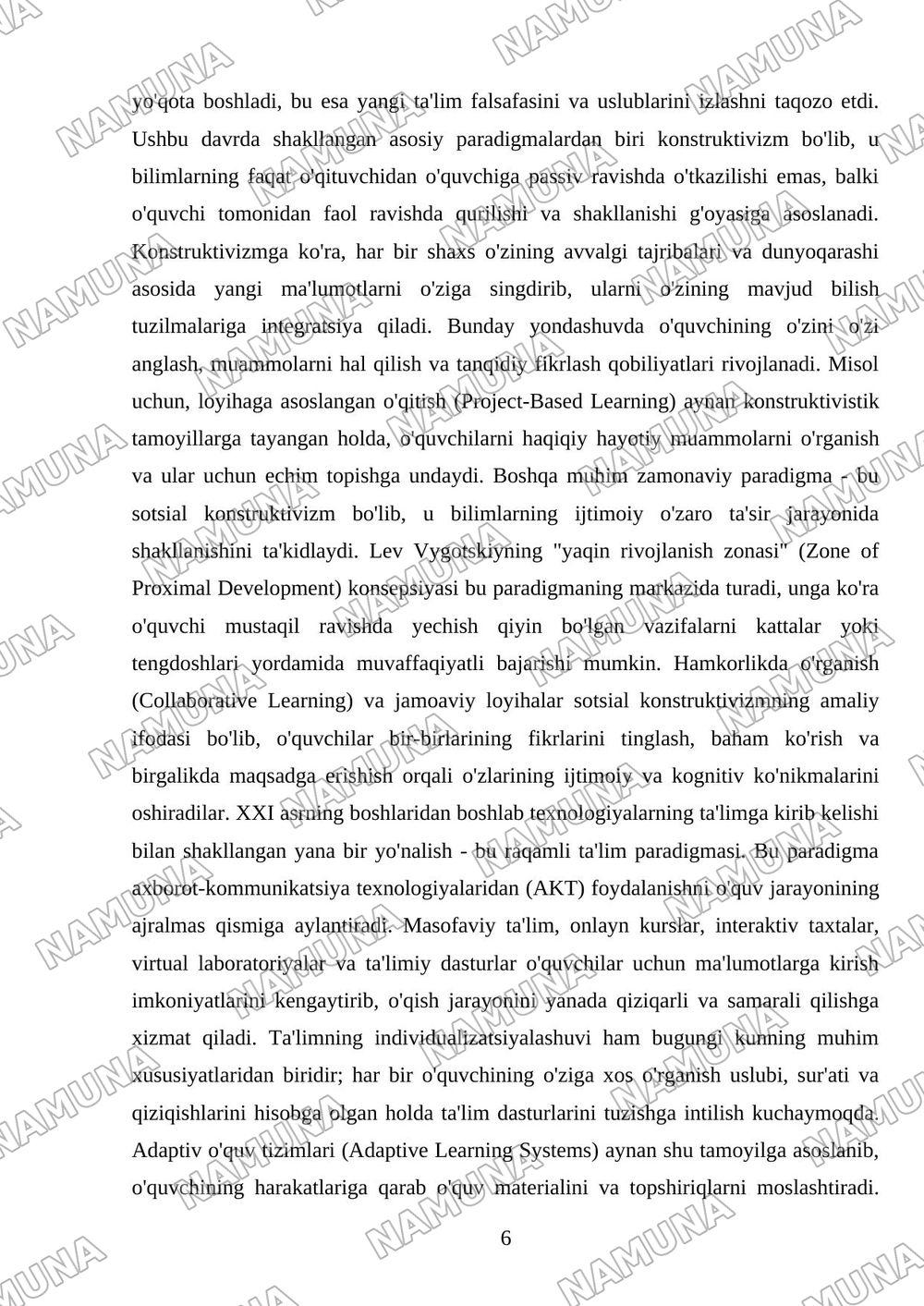 Pedagogik fikr taraqqiyoti va zamonaviy ta'lim paradigmalari — mustaqil ish, 6-varaq