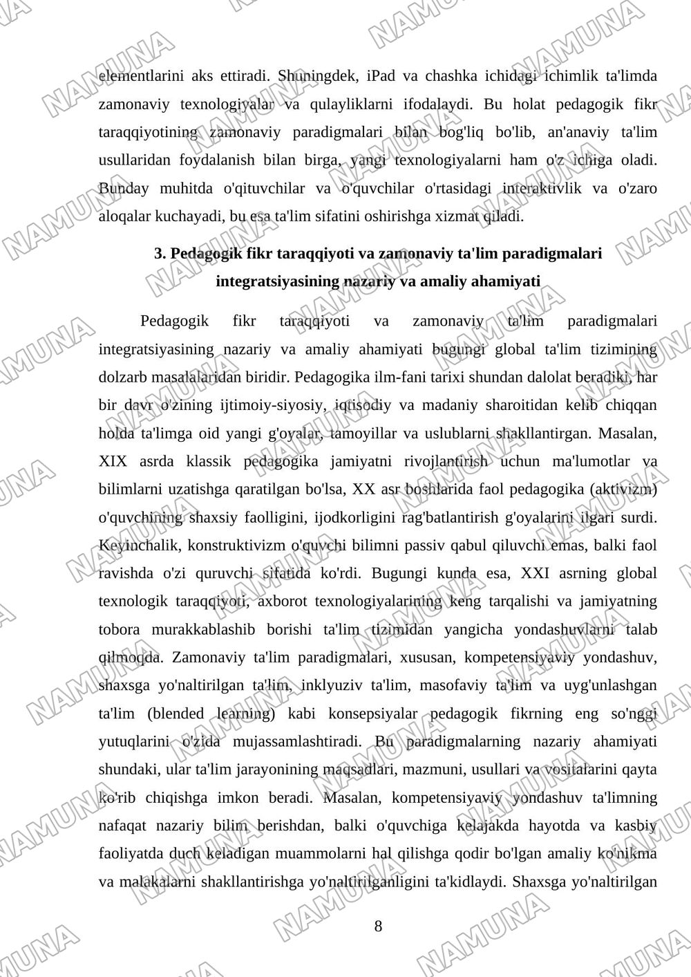 Pedagogik fikr taraqqiyoti va zamonaviy ta'lim paradigmalari — mustaqil ish, 8-varaq