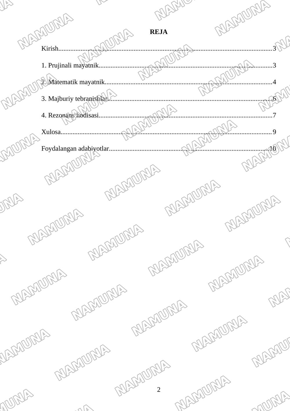 Prujinali va matematik mayatniklar. Majburiy tebranishlar. Texnikada rezonans. — referat, 2-varaq