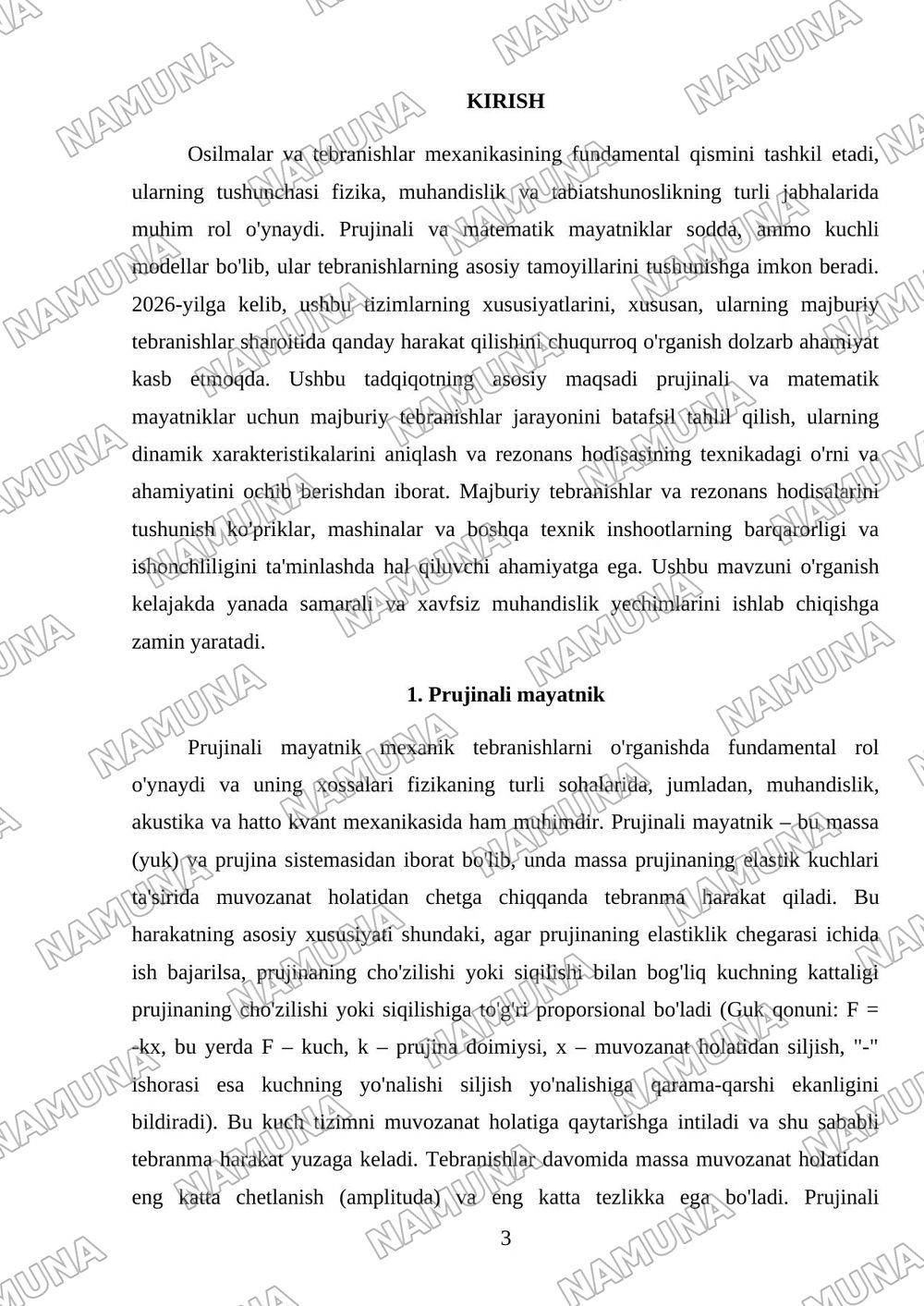 Prujinali va matematik mayatniklar. Majburiy tebranishlar. Texnikada rezonans. — referat, 3-varaq