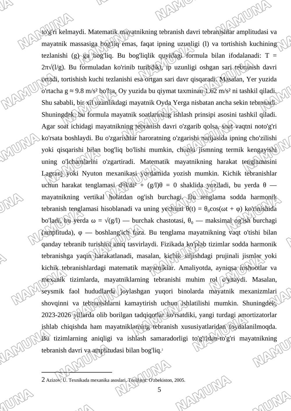 Prujinali va matematik mayatniklar. Majburiy tebranishlar. Texnikada rezonans. — referat, 5-varaq