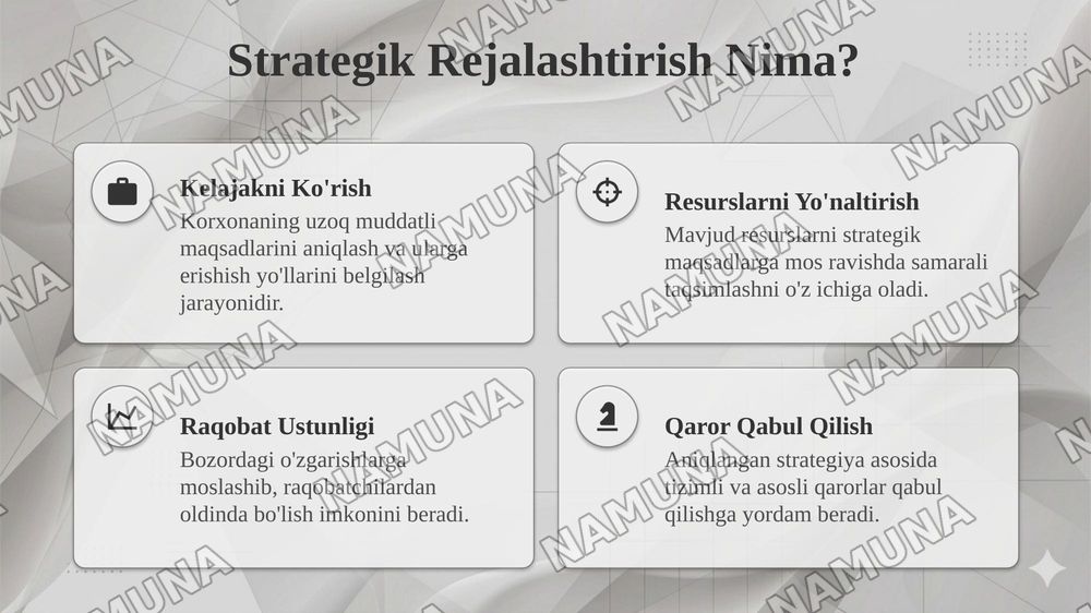DPM ishlarining strategik rejalari va biznes rejalari. Strategik rejalashtirish — taqdimot, 4-slayd