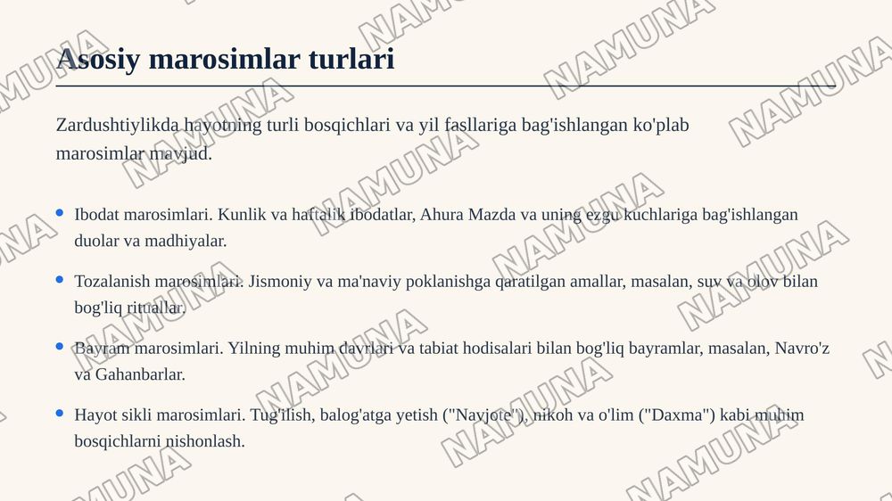 33. Zardushtiylik ta’limotida urf-odat va marosimlar. — zamonaviy taqdimot, 5-slayd